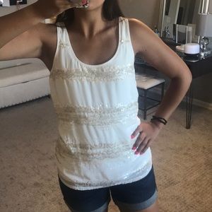 Sequined cream tank top